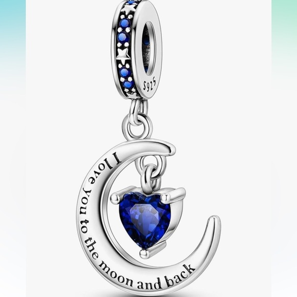 Love you to the Moon Silver Blue Heart Moon charm that fits all Pandoras - Picture 1 of 3